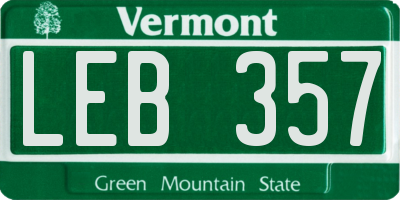 VT license plate LEB357