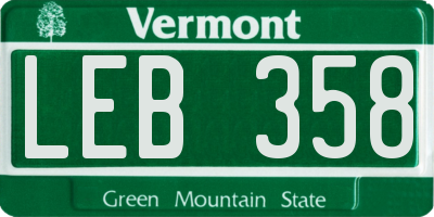 VT license plate LEB358