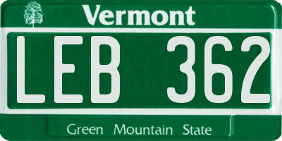 VT license plate LEB362