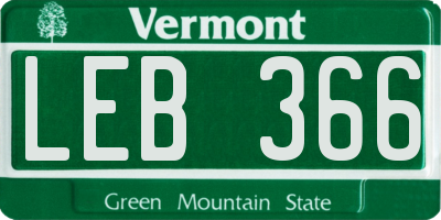 VT license plate LEB366