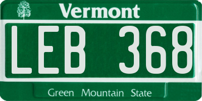 VT license plate LEB368