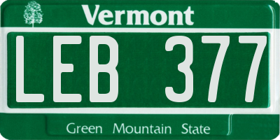 VT license plate LEB377