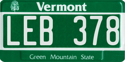 VT license plate LEB378