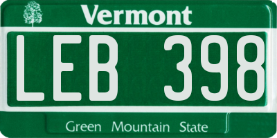 VT license plate LEB398