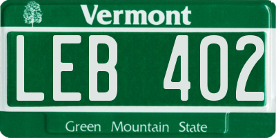 VT license plate LEB402