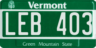 VT license plate LEB403
