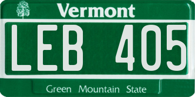 VT license plate LEB405