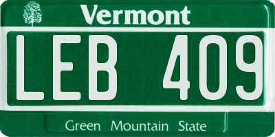 VT license plate LEB409