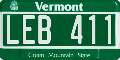 VT license plate LEB411