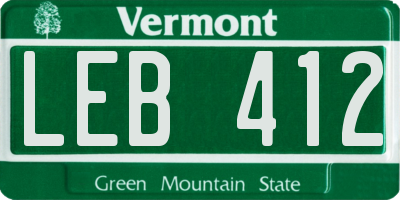 VT license plate LEB412