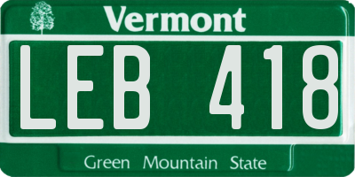 VT license plate LEB418
