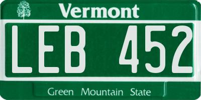 VT license plate LEB452
