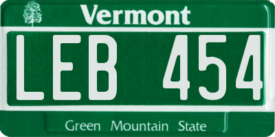 VT license plate LEB454