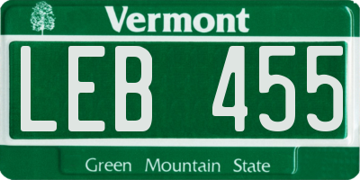 VT license plate LEB455