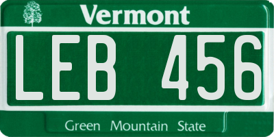 VT license plate LEB456