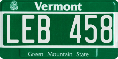 VT license plate LEB458