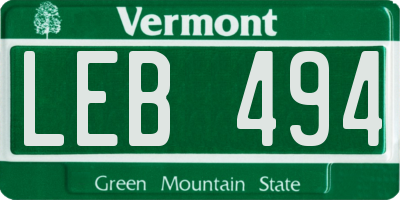 VT license plate LEB494