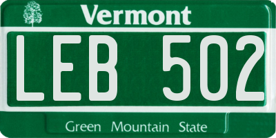 VT license plate LEB502