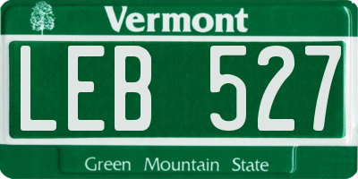 VT license plate LEB527