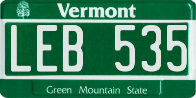 VT license plate LEB535