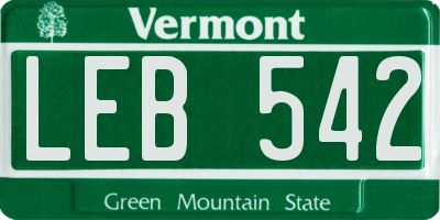 VT license plate LEB542