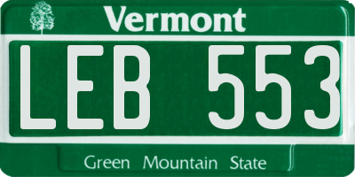 VT license plate LEB553