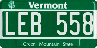 VT license plate LEB558