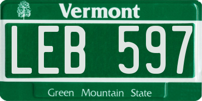 VT license plate LEB597