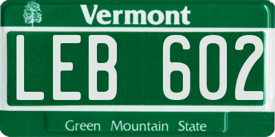 VT license plate LEB602