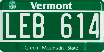 VT license plate LEB614