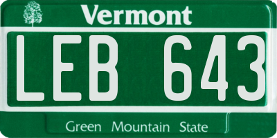 VT license plate LEB643