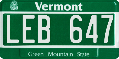 VT license plate LEB647