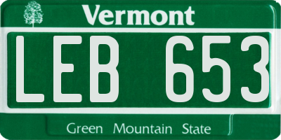 VT license plate LEB653