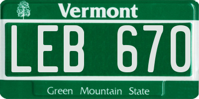 VT license plate LEB670