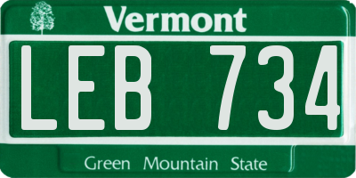 VT license plate LEB734