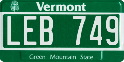 VT license plate LEB749