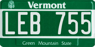VT license plate LEB755