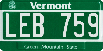 VT license plate LEB759