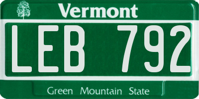 VT license plate LEB792