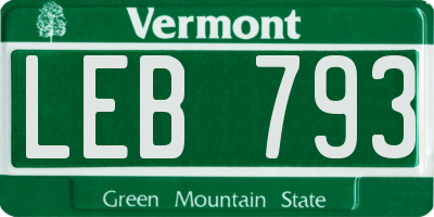VT license plate LEB793