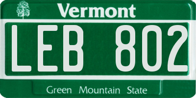 VT license plate LEB802