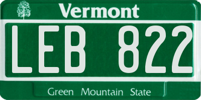 VT license plate LEB822
