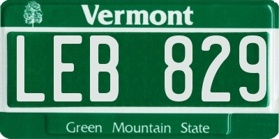 VT license plate LEB829