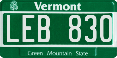VT license plate LEB830