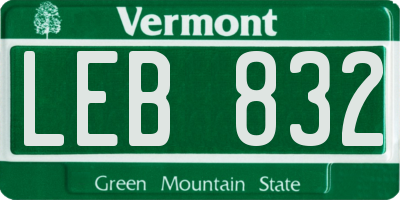 VT license plate LEB832