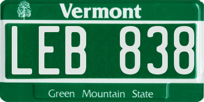 VT license plate LEB838