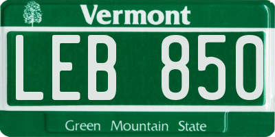 VT license plate LEB850