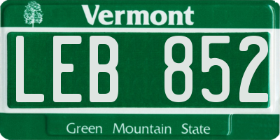 VT license plate LEB852