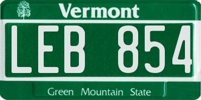 VT license plate LEB854