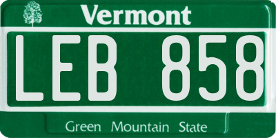 VT license plate LEB858